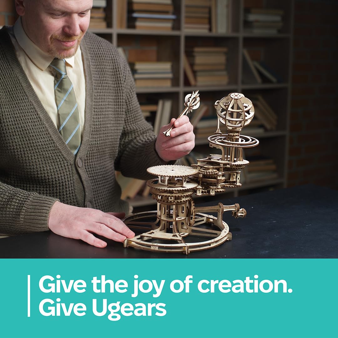 UGEARS Mechanical Tellurion 3D Puzzle - 3D Wooden Puzzled for Adults, Solar System Model Kit, Wooden Model Kits for Adults to Build, Mechanical Models Brain Teaser Puzzle