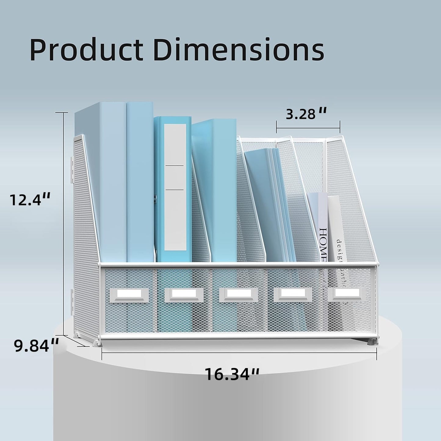SUPEASY Desk Organizers Metal Desk Magazine File Holder with 5 Vertical Compartments Rack File Organizer for Office Desktop, Classroom, Home Workspace, White