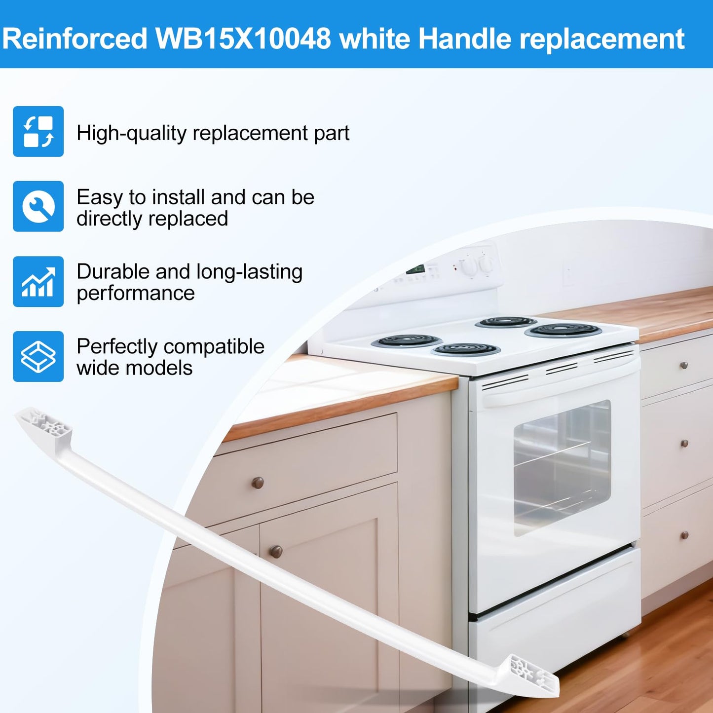 Upgraded WB15X10048 Stove/Oven Door Handle Replacement Compatible with General Electric GE Oven Handle Replacement,White Replacement Handle for Ge Profile Double Oven Parts with Screws