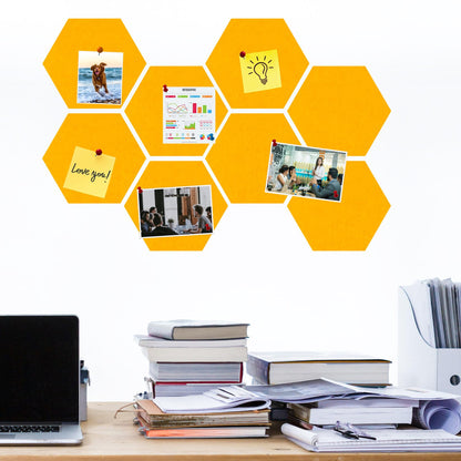 HULAVO Large Hexagon Felt Cork Board Tiles, Self Adhesive DIY Felt Bulletin Board Pin Board with 35 Pushpins for Office School Home Wall Decor Stickers Memos Photos Display(Light Orange)