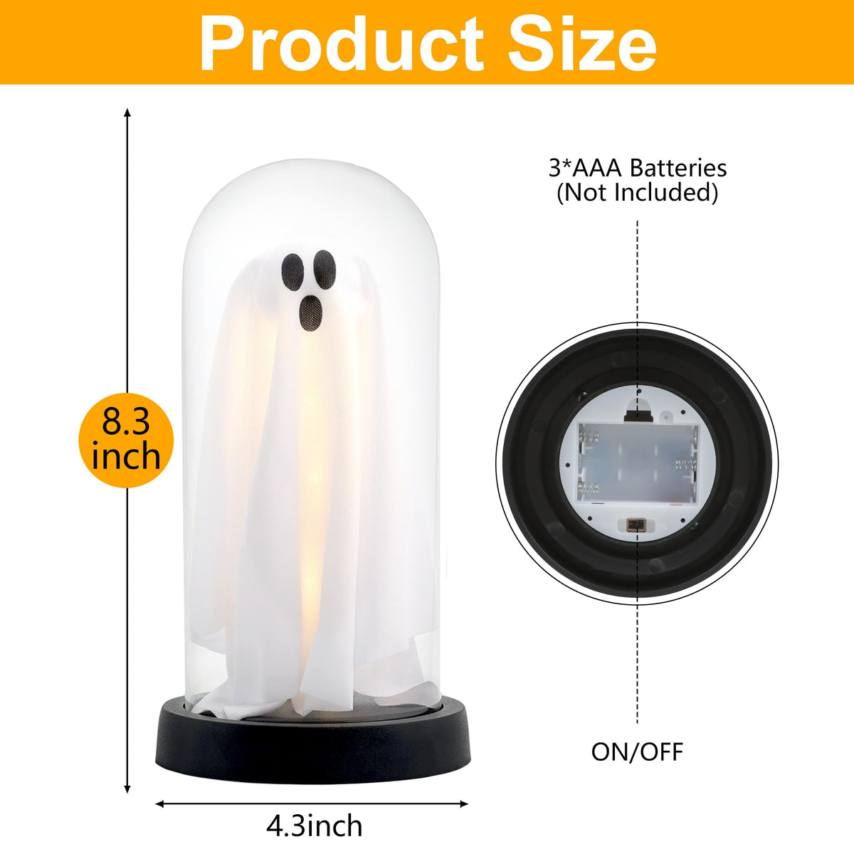 Halloween Decor-Halloween Decorations Indoor-Light Up Ghost in Glass Cloche-Cute Ghost with Light for Home Kitchen Mantel Tabletop Party Decor and Holiday Decorations