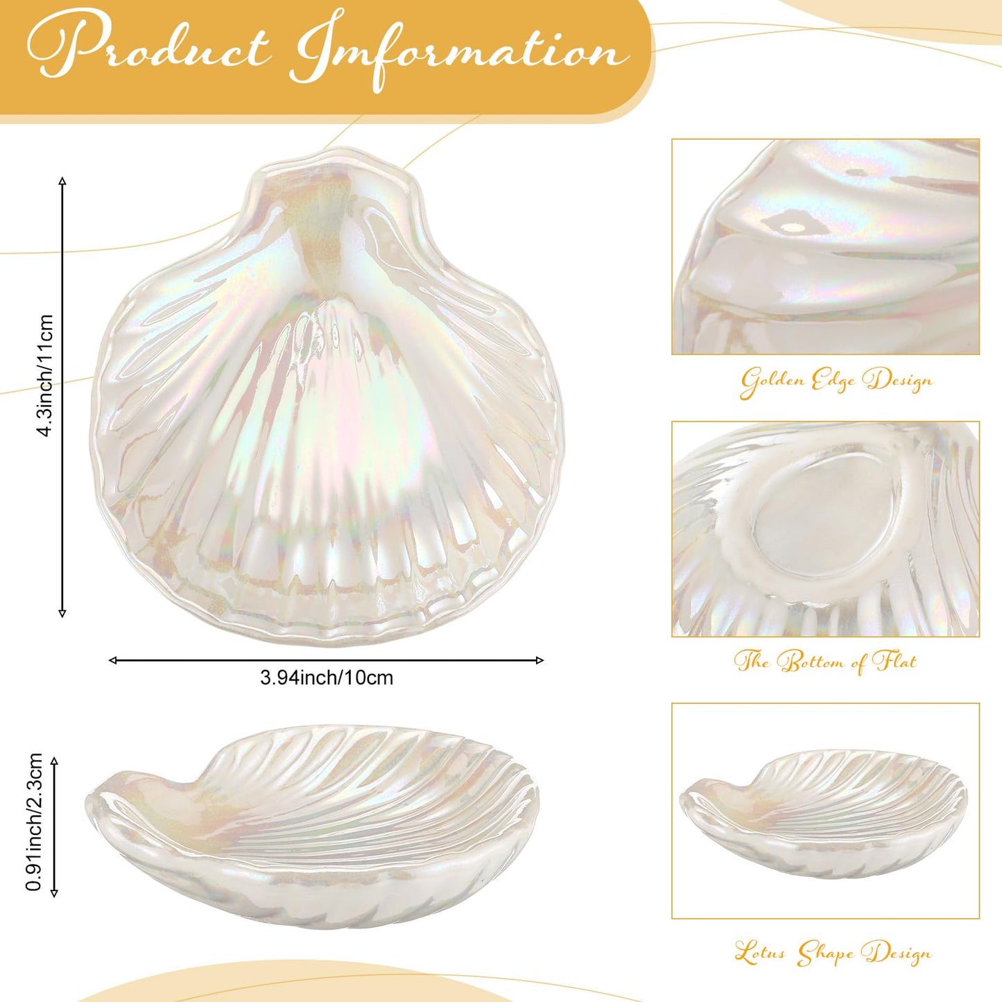 Teenyyou 8 Pcs Shell Ring Dish Ceramic Jewelry Trinket Dish Tray Seashell Ring Key Holder Bowl Beach Room Coastal Plate Decor for Home Bathroom Counter(White)