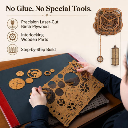 WOODEN.CITY 3D Wooden Puzzle – Gear Globe Wall Clock | Wooden Clock Puzzle Model Building Kit for Adults | 369 Pieces | Mechanical 3D Puzzle Clock | No Glue Required | Made in EU