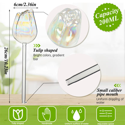 2Pcs Tulips Self Plant Watering Globes, Glass Self Watering Planter Insert, Automatic Plant Waterer Devices Indoor Outdoor (Transparent)
