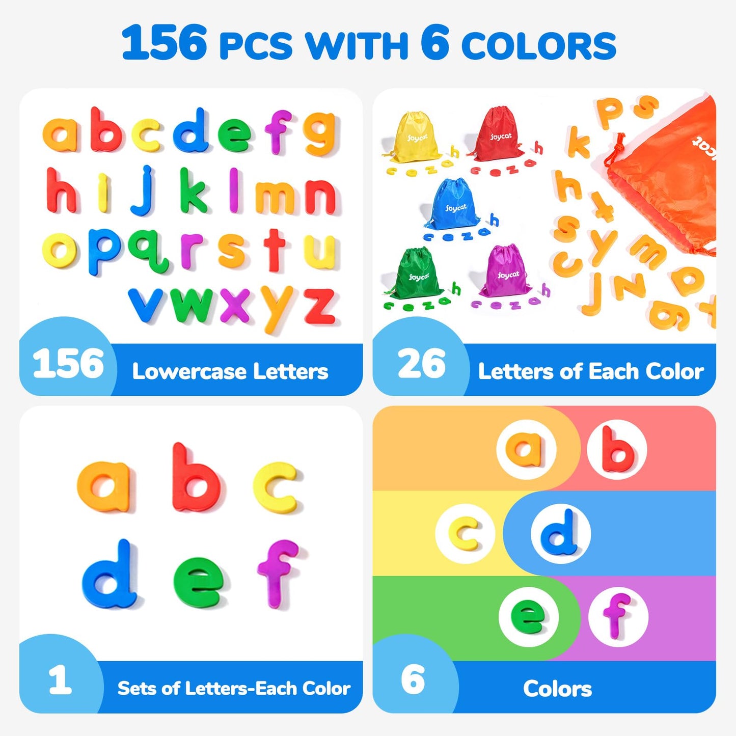 JoyCat Alphabet Magnets, 156-Piece Set of Lowercase Magnetic Letters, ABC Magnets for Toddlers & Kids, Plastic Letters for Whiteboards, Preschool Educational Toys for Kindergarten Classroom