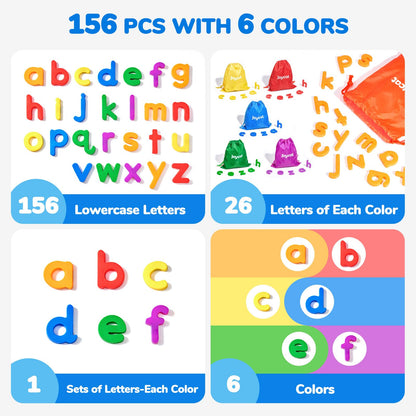 JoyCat Alphabet Magnets, 156-Piece Set of Lowercase Magnetic Letters, ABC Magnets for Toddlers & Kids, Plastic Letters for Whiteboards, Preschool Educational Toys for Kindergarten Classroom