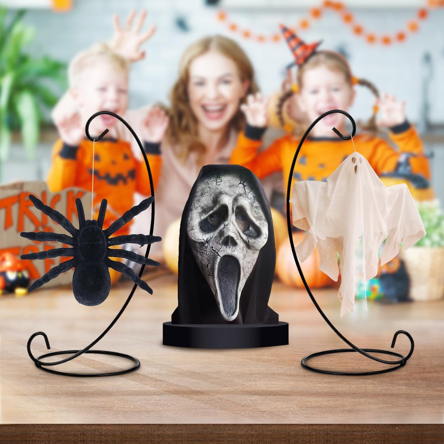 Abom 9in Ornament Display Stand, Tabletop Ornament Hanger, Terrariums Holder, Black Hanging Hook for Christmas & Halloween Decoration, Glass Crystal Witch Ball, Home Wedding, Party Decor (3 Pack)