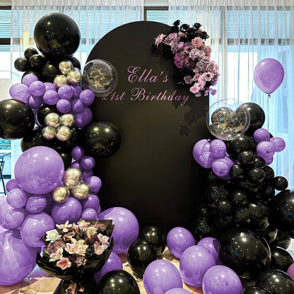 MOXMAY Purple and Black Balloons Garland Arch Kit, 151Pcs Latex Balloons Different Sizes 18 12 10 5 inch for Birthday, Graduation, Baby Shower, Wedding, Retirement, Halloween Party Decoration