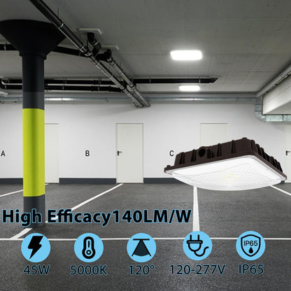 HYPERLITE LED Canopy Light 45W: 6300LM 5000K Daylight - 120-277V LED Canopy Lights Outdoor IP65 Waterproof for Workshop Carport Entrance - 1 Pack