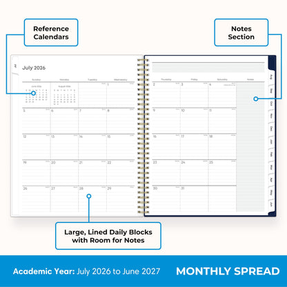 Blue Sky 2026-2027 Weekly and Monthly Academic Year Teacher Lesson Planner Calendar, July 2026 - June 2027, 8.5" x 11", Flexible Cover, Wirebound, Laminated Tabs, Storage Pocket, Fresh Lemons