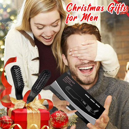 Beard Straightener w/Beard Oil & Balm & Guide E-Book,Upgraded 3 in 1 Hair Straightener Brush Beard Straightening Comb,Unique Stocking Stuffers Gifts for Men Him Dad Husband Birthday Christmas Gifts
