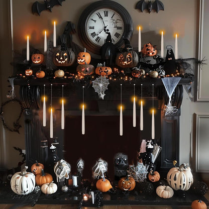TLNFHRPI 24 Pack LED Floating Candles with Wand Remote, 6.5 Inch Flameless LED Taper Candles with Flickering Warm Light, Hanging Suspended Candles for Home Decor, Party and Halloween