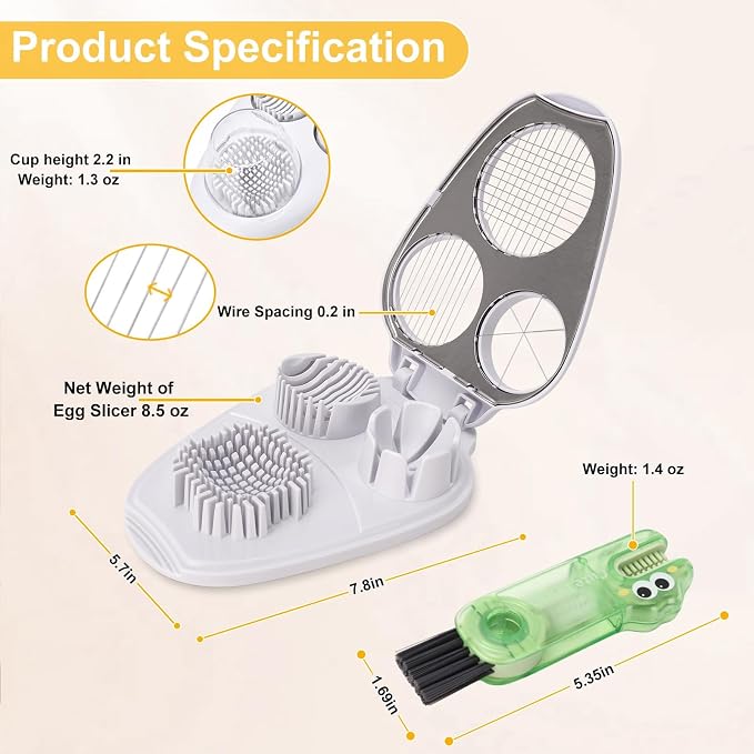 3-in-1 Egg Slicer for Hard Boiled Eggs& Egg Cutter, 304 Stainless Steel Cutting Wire, Heavy Duty Chopper & Dicer with Removable Catch Container –Multipurpose tool, Slices, Wedges, and Dices