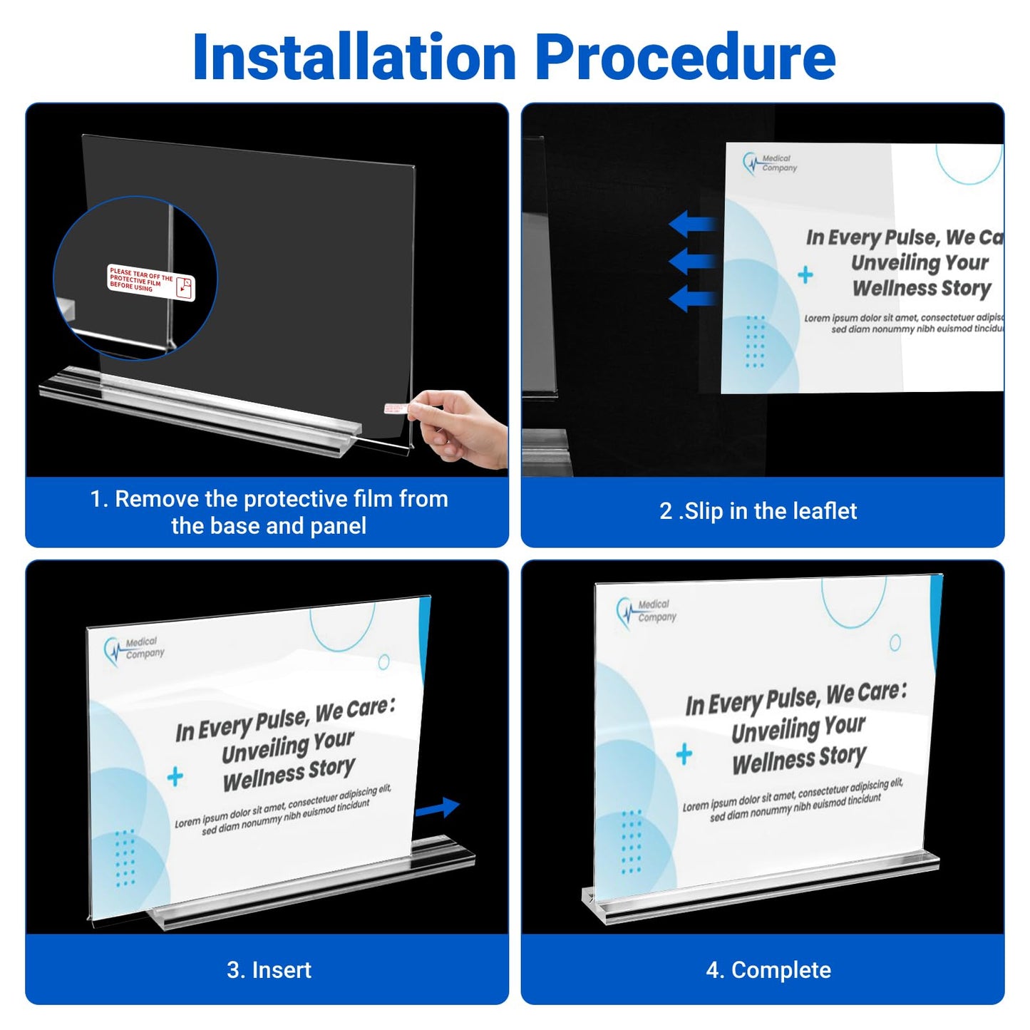 6 Pack Acrylic Sign Holder 11 x 8.5 Horizontal, Double-Sided Clear Sign Holder Plastic Stands for Display, T Shape Acrylic Table Sign Stands for Office Store Restaurants Wedding Party Decoration
