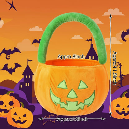 Teenyyou Halloween Pumpkin Trick or Treat Bucket Plush Candy Bag Basket Tote for Trick or Treating Glow in The Dark Favor Bags for Halloween Party Supplies