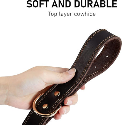 Leather Dog Collar, Genuine Heavy Duty Wide Dog Collar for Small,Medium,Large and Extra Large Dog (S: 0.8" Wide for 13.4"-15.8" Neck, Dual Stitch - Brown)