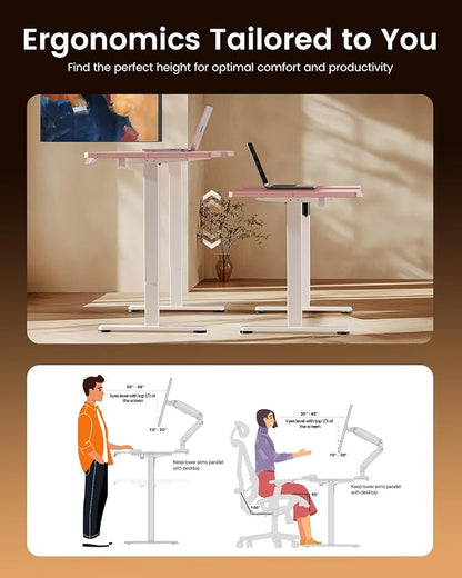 ErGear Height Adjustable Electric Standing Desk, 32 x 19 Inches Sit Stand up Desk, Memory Computer Home Office Desk, Pink