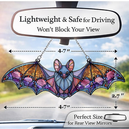 Bat Car Hanging Ornament, Bat Suncatcher, Gothic Rear View Mirror Decor, Halloween Bat Window Hanging, Witchy Gifts for Goth Women(Bat 4)