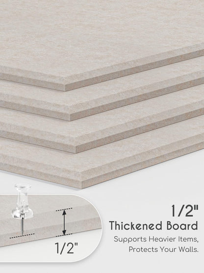 Lightomorrow 0.47" Thick Felt Pin Board Tiles, 12 Pack 11.8 x 11.8 in Bulletin Board 48" x 36", Cork Board Alternative with Adhesive & 30 Push Pins for Home Office Classroom, Oatmeal