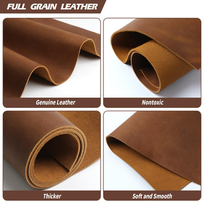 Jack&Chris 9"x12" Tooling Square 1.8-2.0MM Thick Genuine Top Full Grain Leather Leather Sheets for Crafts Tooling Sewing Crazy Horse Cowhide
