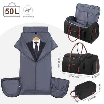 MOSISO Garment Bags for Travel, 50L Carry On Garment Duffle Bag Suit Bags for Men Women Hanging Clothes, 2 in 1 Hanging Suitcase Suit Travel Bags with Toiletry Luggage&Adjustable Shoulder Strap,Black