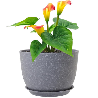 Meowell Plant Pots 12 inch, Plastic Planters with Drainage Holes and Saucers, Large Flower Pots for Indoor Outdoor Plants, Modern Decorative Pots for Garden House Plants, Speckled Grey