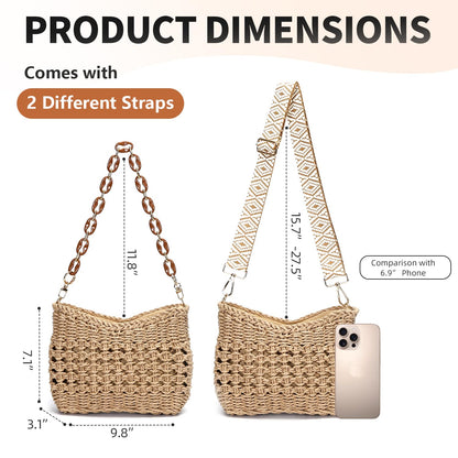 Herald Small Summer Crossbody Bags for Women, Beach Handmade Straw Woven Pocketbooks Handbag Shoulder Purse (Hollow Out Coffee)
