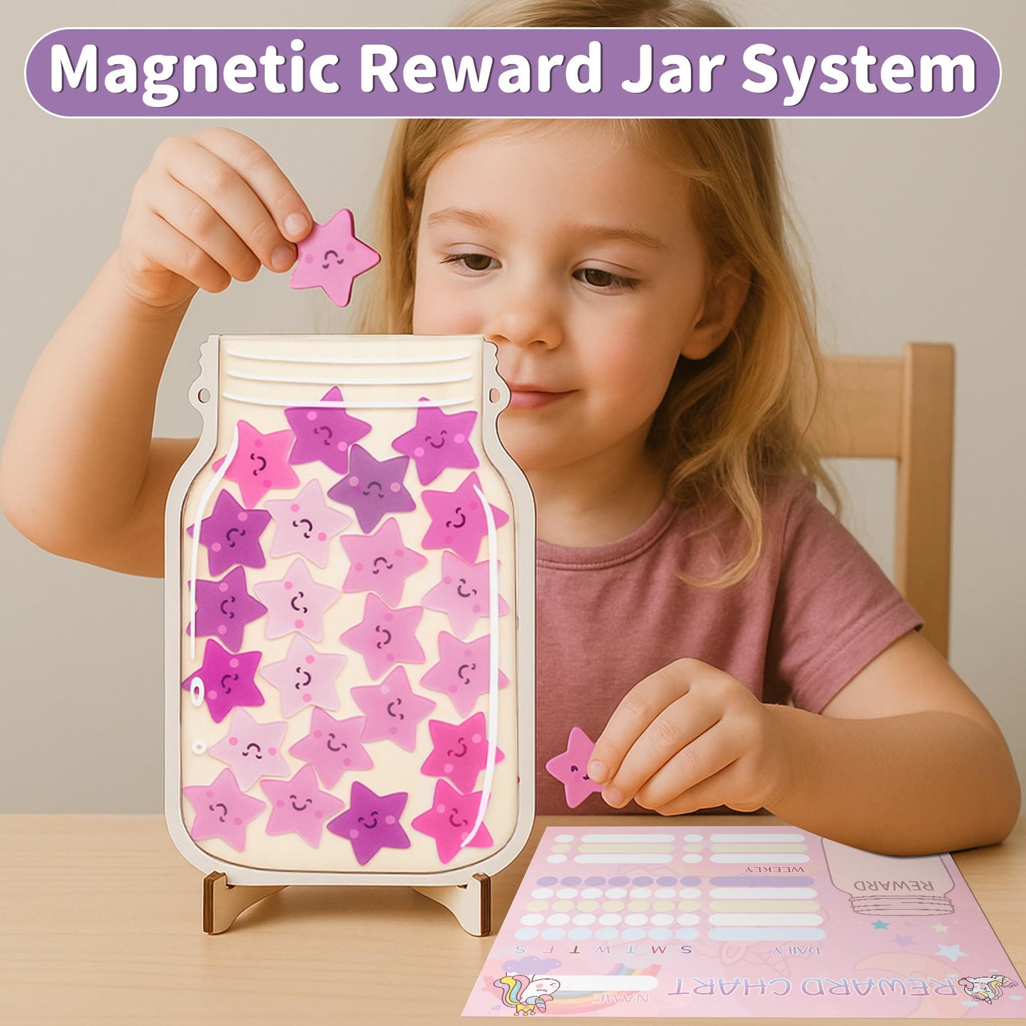 Yoink Unicorn Magnetic Reward Jar Set, Star Jar Reward System for Kids with 24 Colourful Star Tokens and Magnetic Dry Erase Chore Chart, Home and Classroom Management Tool for Good Behavior