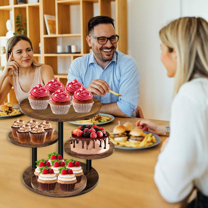 NANXITU 4 Tier Cupcake Tower Stands for 50 Cupcakes,360° Rotatable Round Cup Cake Stand with Tiered Tray,Farmhouse Wooden Dessert Table Display Stands for Wedding Birthday Baby Shower Tea Party