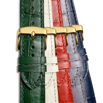 WOCCI 18mm Watch Band, Italian Leather, Embossed Alligator Grain, Gold Buckle (Dark Green)