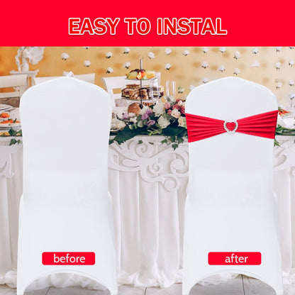 Howhic Pack of 120 Spandex Chair Sashes Bows Stretch Chair Cover Band with Buckle Slider Universal Elastic Chair Ties for Wedding Banquet Party Event Decoration (Ruby)