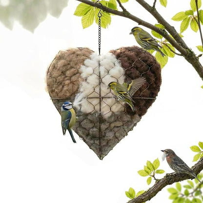 Handmade Alpaca Fiber Bird Nesting Heart, Alpaca Fiber Bird Nesting Material, Heart Shaped Birds Nestings House with Hanger for Wild Birds, Decorative Outdoor Garden Birdhouse Gift(1PCS)