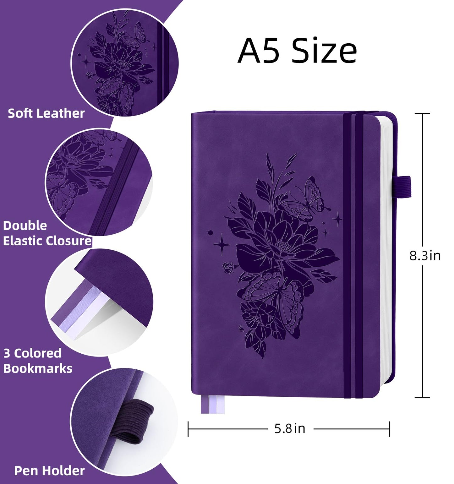 Lined Journal Notebook 365 Pages, A5 Leather Journals for Writing Women & Men, Hardcover Notebook with 100GSM Thick Paper, Daily Journal Notebook for Travel, Work, School, Note Taking, College Ruled