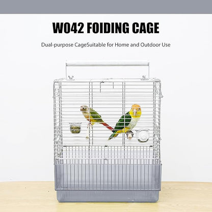 Stainless Steel Travel Bird Cage, 304 Portable Foldable Carrier for Parrots, Conures, Cockatiels, Parakeets – 17 Inch Large Birdcage with Aluminum Handle & Perch(Blue, Large Birdcage)