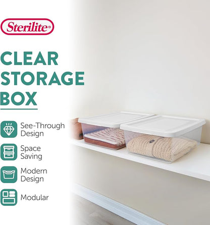 Sterilite 45 Pack Storage Box, 12 Quart Stackable Tote, Clear Plastic Container with Secure Snapping Lids for Home and Office Organization, White
