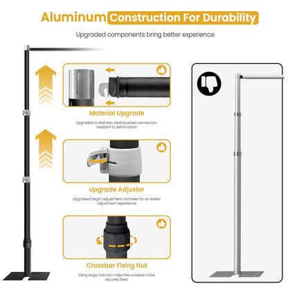 Jiang&Rong 10ft x 10ft Adjustable Backdrop Stand Kit - Heavy Duty Pipe and Drape Stand for Wedding, Birthday Party, Banquet Decorations (Black)