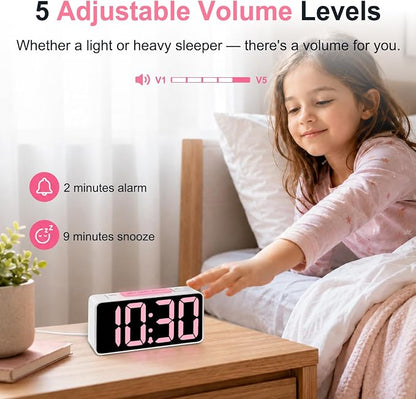DreamSky Small Digital Alarm Clock with Night Light for Kids Bedroom | RGB Desk Clock with Large Numbers for Teens Boys, Brightness Dimmer, Adjustable Alarm Volume, USB Port, USB-C Adapter Powered