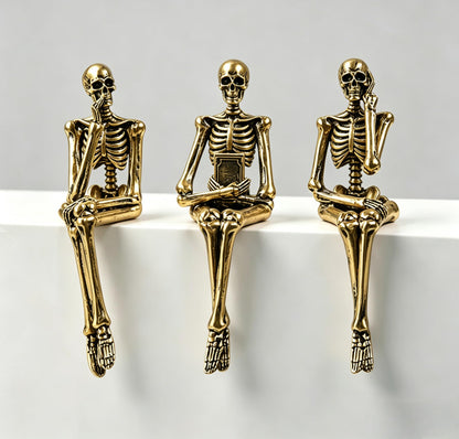 XINXUAN Halloween Decorations Skull Statue Home Decor - Modern Bookshelf & Desk Decor - 3 Piece Set (Retro - Gold)