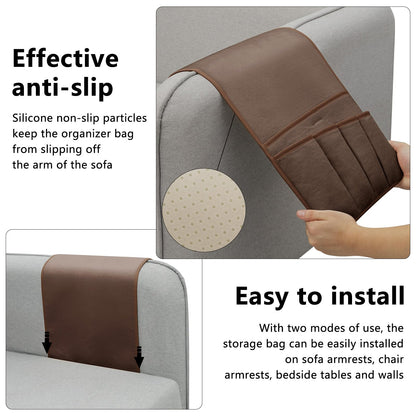 WETRBWEH Remote Control Holder for Armchair, Couch Caddy Organizer TV Remote Holder for Bed Storage 5 Pockets, Remote Caddy Bedside Organizer Bedside Table Organizer (Brown, 35"x12.4")