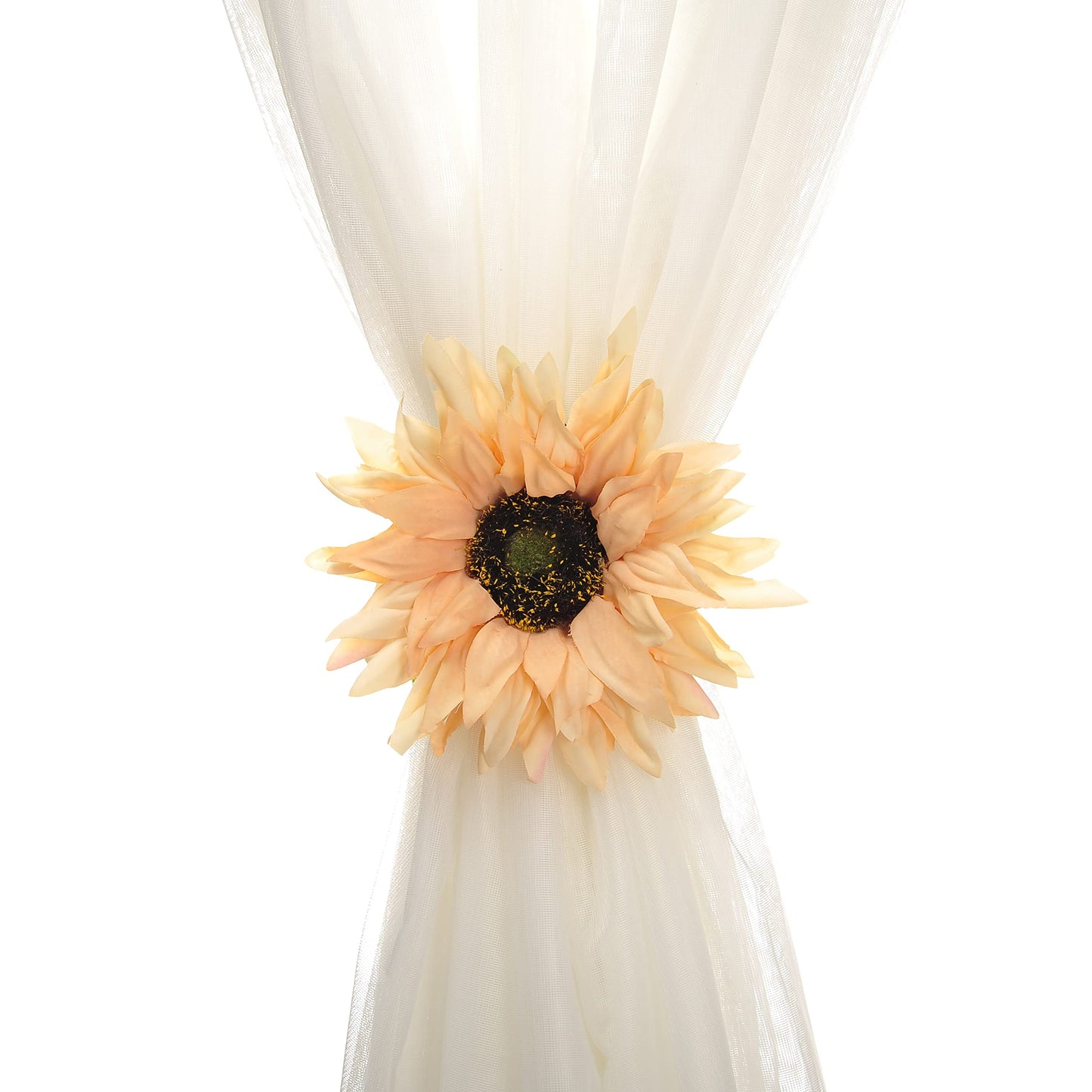 SUQ I OME 2 Pack of Rustic Big Diameter 7.08inch Artificial Sunflower Curtain Clips Curtain Tiebacks Accessory Curtain Holder Curtain Holdbacks for Home Office Decoration,Light Yellow