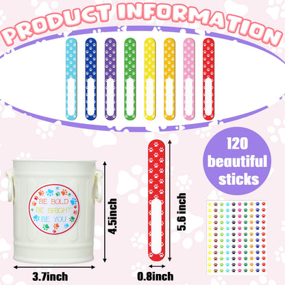 Ireer 122 Pcs Back to School Flip Name Sticks with Box and Sticker for Classroom Talking Flip Sticks Teacher Student Management Grouping Counting Tool Classroom Education Supplies(Paw Print)