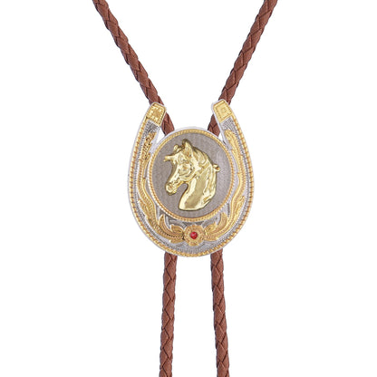 GelConnie Bolo Tie for Men Western Cowboy American Golden Horse Bolo Ties Brown Leather Western Costume Accessories