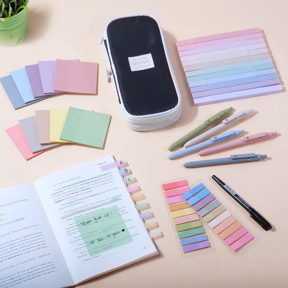 KOUDGY 49Pcs Book Annotation Kit - Aesthetic School Supplies with Cute Pen Case Highlighters Gel Pens and Marker, Sheets Transparent Index Tabs Sticky Notes Bible Study Supplies(Black)