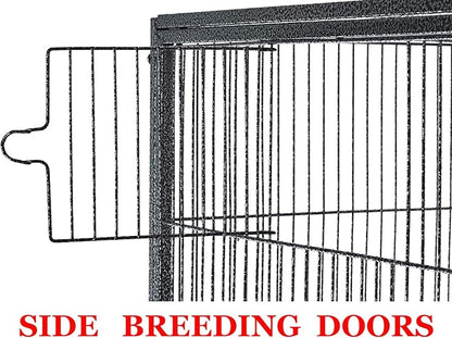 Extra Large 32" x 19" x 67.5"H Wrought Iron Tight Bar Spacing Breeding Flight Canary Parakeet Cockatiel Lovebird Finch Breeder Cage Side Doors Double Feeder Cup with Detachable Rolling Stand