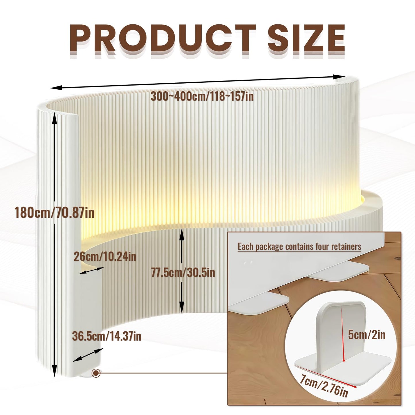 6FT Paper Room Divider Wall, Paper Partition with LED Light, Retractable 118-158in Privacy Screens with Storage Shelf, for Salon Home Studio Office Rest Area (A)