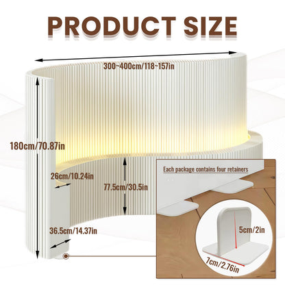 6FT Paper Room Divider Wall, Paper Partition with LED Light, Retractable 118-158in Privacy Screens with Storage Shelf, for Salon Home Studio Office Rest Area (A)
