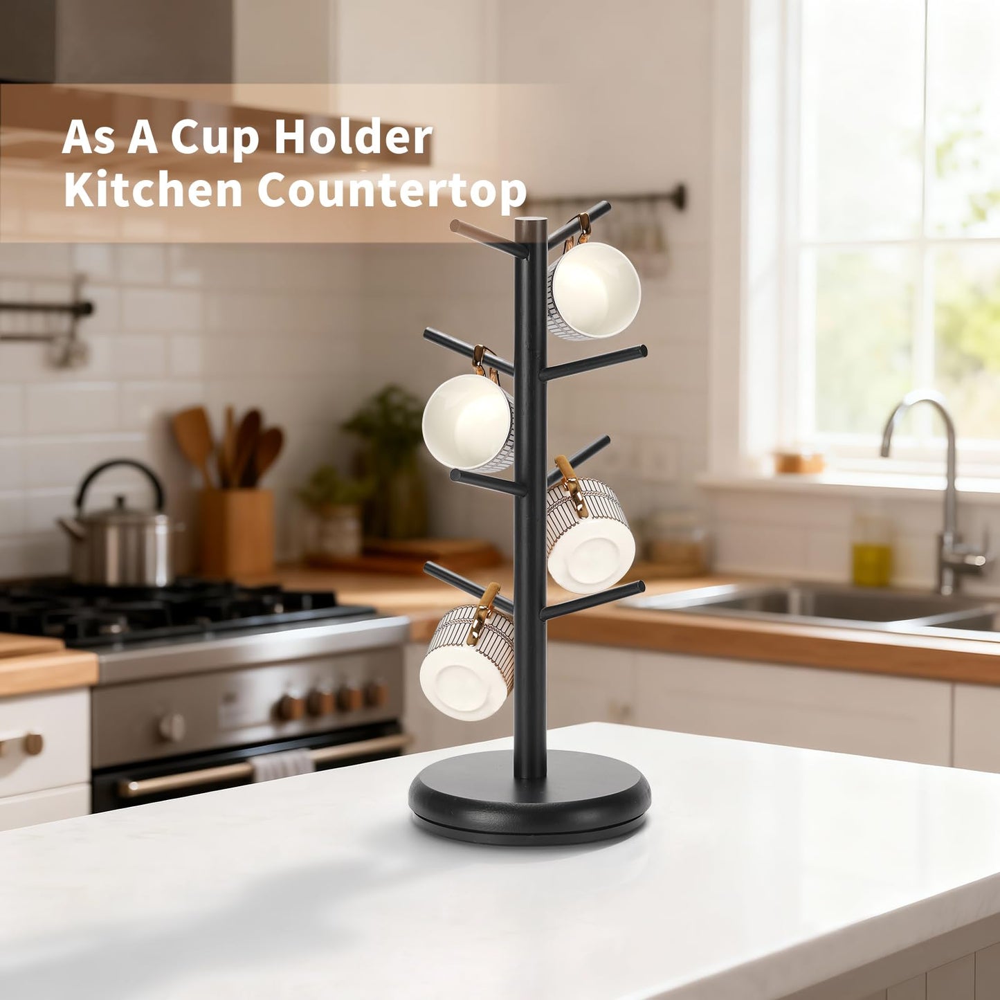 BAMBANG Mug Holder, 360° Rotating Mug Tree Holds 8 Coffee Cups, Space Saving Mug Rack with Stable Base for Kitchen Coffee Bar