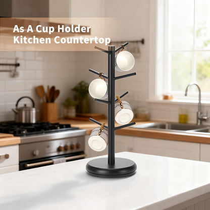 BAMBANG Mug Holder, 360° Rotating Mug Tree Holds 8 Coffee Cups, Space Saving Mug Rack with Stable Base for Kitchen Coffee Bar