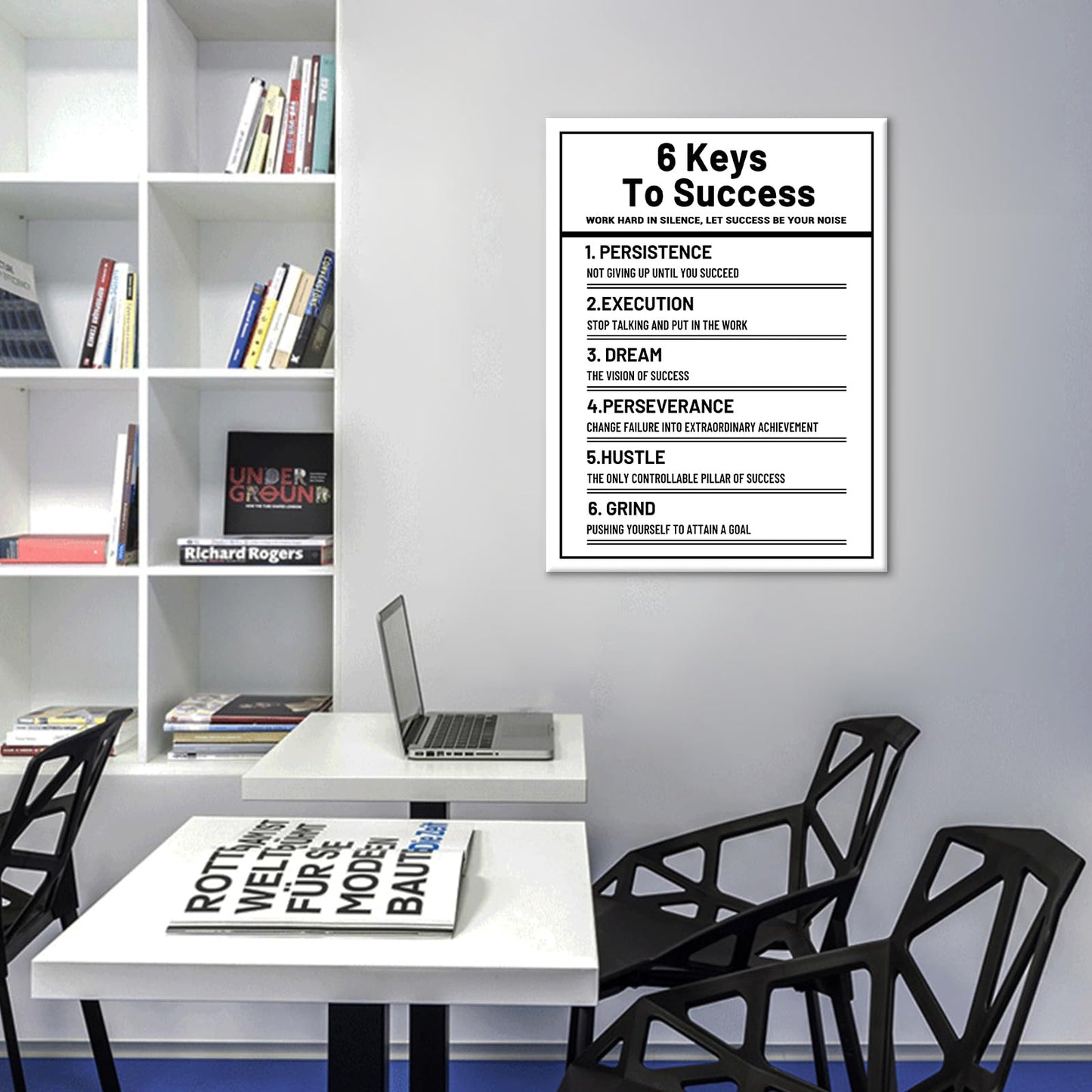YSPCSUN Inspirational Wall Decor 6 Keys To Success Canvas Prints Framed Motivational Office Signs Work Hard In Silence Quote Art For Bedroom Living Room Entrepreneur Mindset 24x18 Inch Poster