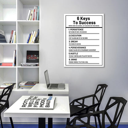 YSPCSUN Inspirational Wall Decor 6 Keys To Success Canvas Prints Framed Motivational Office Signs Work Hard In Silence Quote Art For Bedroom Living Room Entrepreneur Mindset 24x18 Inch Poster